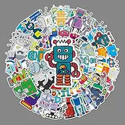 Cute Robot Stickers,50 PCS Robot Graffiti Vinyl Waterproof Decals for Water Bottles Computer Bicycle Skateboard Luggage Phone Pad Laptop Kids Teens Stickers Pack