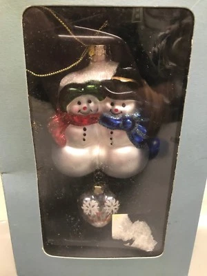 VTG NIB First Christmas Together Pair Snowmen Couple Cannon Falls glass heart