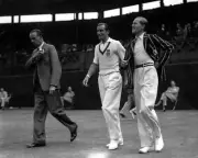Reigning champion Fred Perry Great Britain walking out onto centre Old Photo