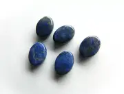 Lapis Lazuli 10mm x 14mm Approx Flat Oval Beads Bag Of 5, Nice Pyrite Highlights