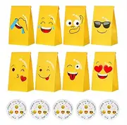 MAIHUO 24 PCS Paper Gift Bags,Smiley emoji Party Favor Bag,With THANK YOU Stickers, 22 x 12 x 8 cm Candy Storage Bag
