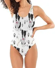 [RPLIFE] Black White Dogs Poses Paw Woman Swimsuit One-Piece, One-Piece Swimsuit with Padding Petite Bathing Suits for Women