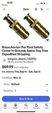 1@10 Pack Pool Cover Anchors Concrete & Pavers Deck - Universal Size Fits 3/4" H