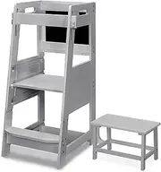 TOETOL Bamboo Kids Step Stool Toddler Kitchen Learning Standing Tower Stool Helper 3 Adjustable Height for Bathroom & Kitchen Counter with Message Boards, Safty Rail Whiteboard, Anti-Slip Protection