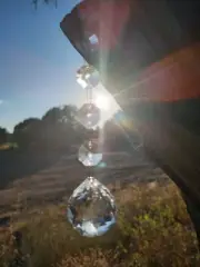 Round Crystal Lead Ball Rear View Mirror Suncatcher Gift 5" Long Prism Rainbow
