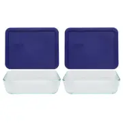 Pyrex 7211 6-Cup Glass Dish w/ 7211-PC 6-Cup Navy Blue Plastic Lid (2-Pack)