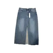 Nicole Miller Maxi Skirt Woman's Size 12 Long Stretch Blue Front Slit Denim
