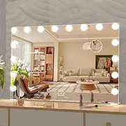 LETSFIELD Hollywood Mirror 91 x 62cm, Large Vanity Mirror with 16 Dimmable Lights for Bedroom, Desk Mirror or Wall Mounted Makeup Mirror, Including 10X Magnifying Mirror (White)
