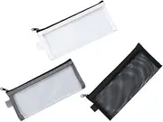 3 Pieces Pencil Pouch Clear Makeup Bags Nylon Mesh Pen Pouch with Zipper Pencil Case Stationery Storage Bag for Home Office Supplies Cosmetics Travel Accessories (Black, White, Grey)