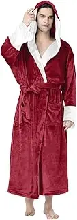 [Generic] Mens Bathrobes with Hood Wrap Style Long Sleeve Lightweight Mid Length Male Spa Lightweight House Coat