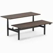 Desky Back to Back Jarrah Legno Melamine Sit to Stand Desk 1800x750mm Matte Black Round Height Adjustable Leg