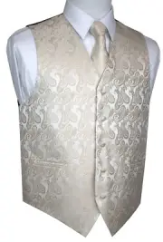 MEN'S CHAMPAGNE PAISLEY TUXEDO VEST TIE, HANKIE. FORMAL WEDDING PROM HOMECOMING