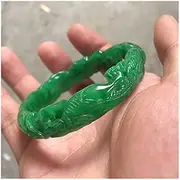 [Generic] Emerald Hand Carved Hollow Flower Jade Bangle Green Jade Bangles Women Emerald Bracelet (Color : A, Size : 57-58mm)