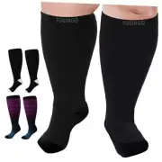 Compression Socks for Women Wide Calf, Plus Size 15-20mmHg Knee 3X-Large Black
