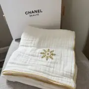 CHANEL Big White & Gold BLANKET White Cotton Snow flake Logo