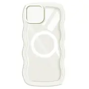 For iPhone 15 Wavy Edge PC+Silicone Phone Case Compatible with MagSafe Back Cover