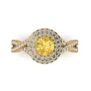 1.40 ct Round halo Natural Citrine Promise Bridal Wedding Ring 14k Yellow Gold