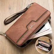 Men's Leather Wallet Zipper ID Card Holder Checkbook Long Clutch Billfold Purse