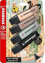 Highlighter - STABILO BOSS ORIGINAL NatureCOLORS - Pack of 4 - Beige, Warm Grey, Earth Green, Black