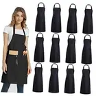 DUSKCOVE 12 Pack Plain Bib Aprons with 2 Pockets - Unisex Commercial Black
