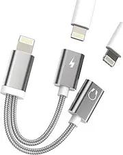 Dual Lightning Jack Splitter Apple MFI Certified (2 in 1) iPhone Headphone Adapter Charge Aux Dongle Cable Charging Earphone Audio Connector for 14 13 12 11 Pro Max X 7 8 Plus Ipad Charger IP-NLFX