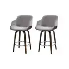 NNEDSZ 2x Kitchen Bar Stools Wooden Bar Stool Chairs Swivel Velvet Fabric Grey