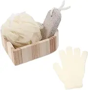 VINTORKY Bath Set for Women Wood Bucket Bath Accessories Bathing Kit Shower Tool Kit Bathing Supplies Back Clean Tool Body Scrubber Set