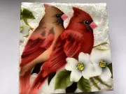 1058 pair of cardinals CAPIZ SHELL TRINKET BOX