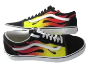 Vans Men's Old Skool Flame Striped Canvas Suede shoes Black White Size 9 NIB
