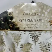 Colordrift 72" XL Christmas Holiday Tree Skirt Gold Trees Metallic Foil
