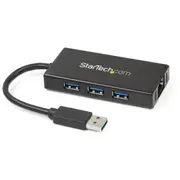 StarTech.com 3 Port Portable USB 3.0 Hub with Gigabit Ethernet Adapter NIC - 5Gbps - Aluminum w/ Cable - 3 Total USB Port(s) - 3