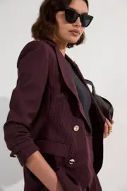 Pinstripe Double Breasted Waisted Tailored Jacket