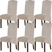 KELUINA Velvet Plush XL Dining Chair Covers, Stretch Chaircover, Spandex High Chairs Protector Covers Seat Slipcover with Elastic Band for Dining Chairs (Tauqe 1, Set of 6)