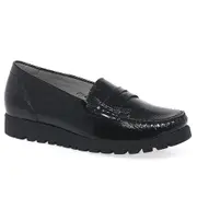 Waldlaufer Penny Womens Moccasins Black Crackle Patent Uk 7.5