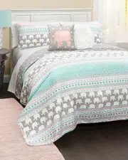 Lush Decor Elephant Stripe Quilt Set
