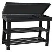 Shoe Rack Bench for Entryway,3-Tier Bamboo Small Bench with Storage Black
