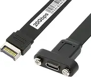 NFHK USB 3.2 20Pin Type-E IDC Front Panel Header to USB-C Type-C Female Extension Cable 20Gbps with Panel Mount Screw