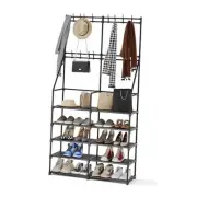 3-in-1 Double Row Coat Rack Freestanding with Shoe Storage Entryway Organizer