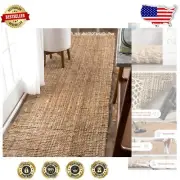 Raleigh Farmhouse Jute Tasseled Runner Rug 2'6" x 8' - Natural, Handmade Style