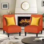 ALISH Accent Chairs Set of 2 Upholstered Living Room Chairs Armless Side Chairs Bedroom Chairs with Curved Backrest and Wooden Legs Orange