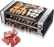 Home Smokeless BBQ Grill Kebab Plate, 1500W Double Layer Electric Grill, Electric Heating Grill Kebab Machine Adjustable Temperature Drip Tray for Kitchen Party Camping Easy Clean