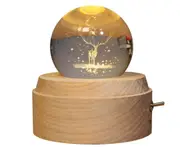 C99 Valentines Day 3D Elk Crystal Ball Music Box Luminous Rotating Musical Box-Wood Base Best Gift for Birthday Christmas