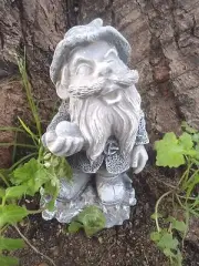 Latex gnome mold holding gold nugget elf cement plaster rubber mould 6" x 3"