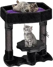 BEWISHOME Gothic Cat Tree with Coffin Bed, Goth Cat Tower for Indoor Cats with Sisal Scratching Posts, Spider Toy, Spooky Coffin Cat Tree for Black Cats Halloween, Black with Purple, Small Size MMJ91Z