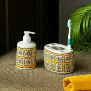 Ceramic Bath Decor Bathroom Accessory Cum Liquid Soap Dispenser Set of 2