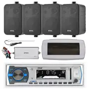 Pyle Bluetooth Marine Receiver,Cover, Antenna,Amp w/Kit, 4x 4" 30W Black Speaker