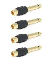 4x RCA Female to Mono Monaural 6.3mm 1/4" Male Audio Adapter Gold Plated F/M