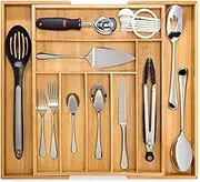 Bamboo Expandable Cutlery Organizer Tray,Cutlery Tray for Drawer,Silverware Organizer, Adjustable Utensil Organizer, Holds Silverware, Flatware,Cutlery, Accessories or Gadgets (7-9slots)