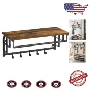 Rustic Wall-Mounted Coat Rack with 5 Hooks & Storage Shelf - Stylish Organizer