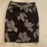 Ann Taylor Skirt Womens 0 Petite Black White Pencil Pattern Zip Lined NEW